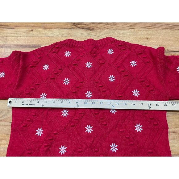 Talbots Women's M Red Sweater Polyester Cardigan Embroidered Holiday Snowflake - Picture 8 of 10